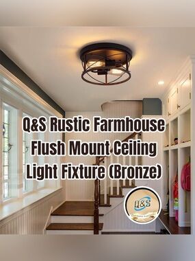 Rustic Farmhouse Flush Mount Ceiling Light Fixture - Bronze